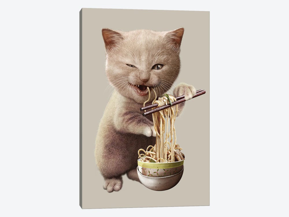 Cat Eat Noodle by Adam Lawless 1-piece Art Print