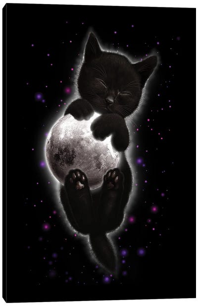 Cat Hugging Moon Canvas Art Print - Adam Lawless