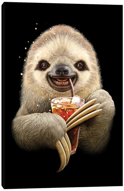 Sloth & Soft Drink Canvas Art Print - Sloth Art