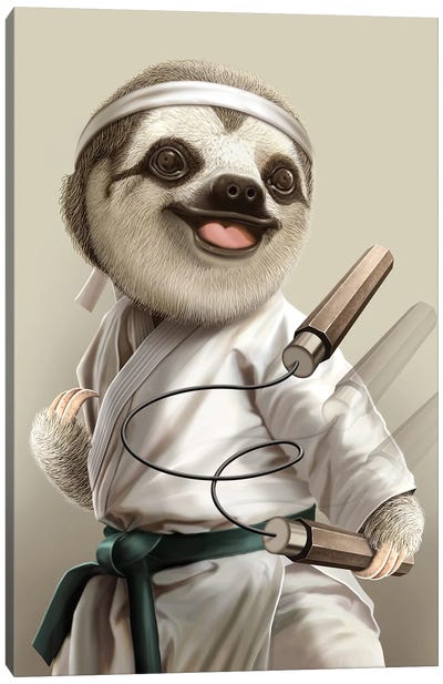 Karate Sloth Canvas Art Print - Sloth Art