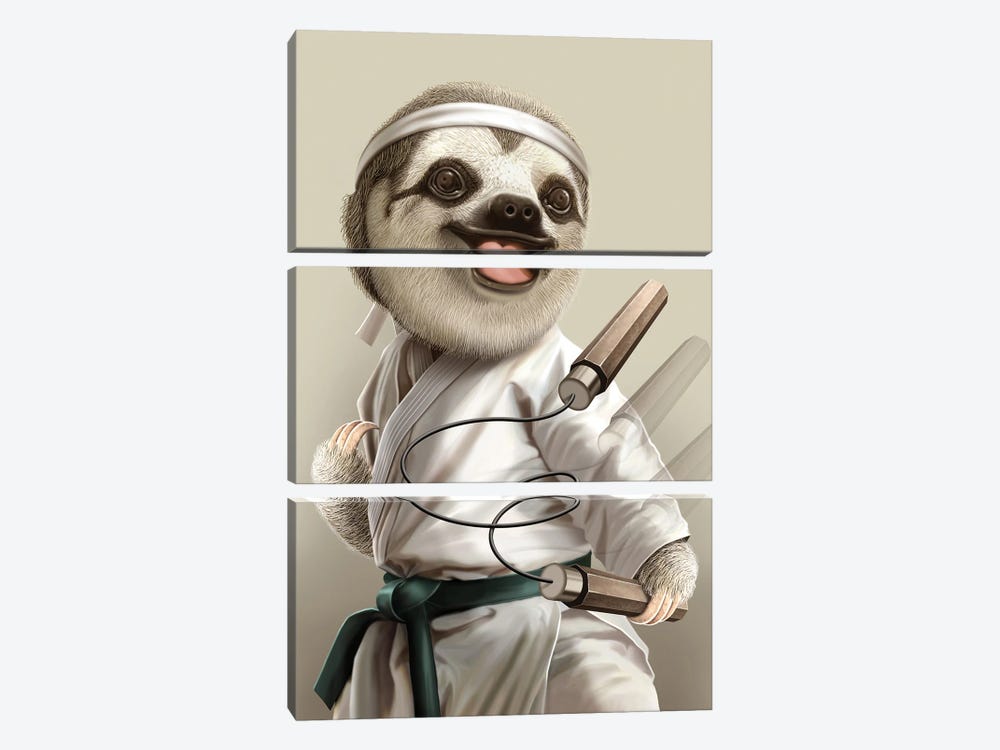 Karate Sloth by Adam Lawless 3-piece Art Print
