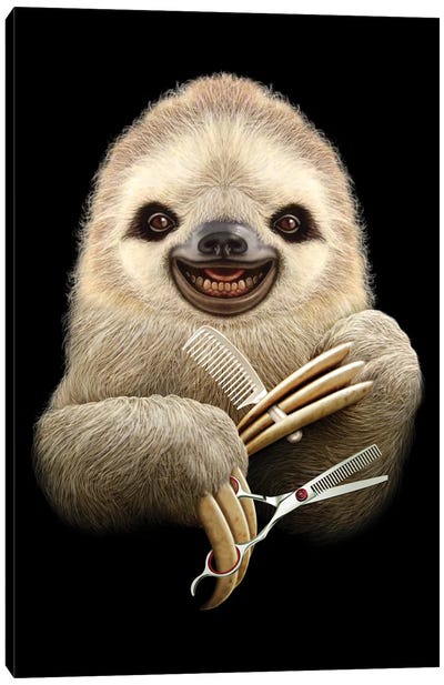 Barber Sloth Canvas Art Print - Sloth Art