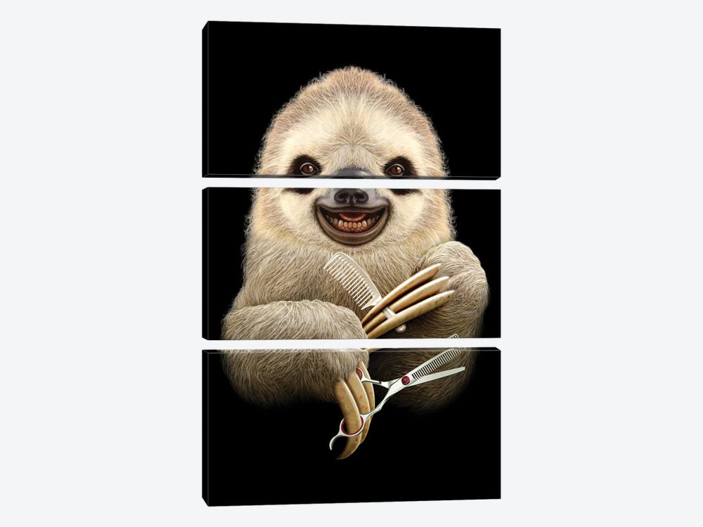 Barber Sloth by Adam Lawless 3-piece Art Print