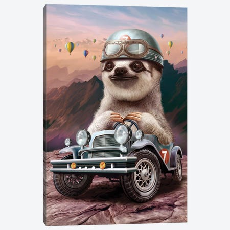 Sloth In Racing Car Canvas Print #ADL196} by Adam Lawless Canvas Print