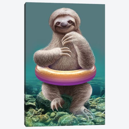 Sloth With Buoy Canvas Print #ADL199} by Adam Lawless Canvas Wall Art