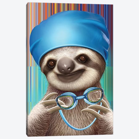 Sloth With Goggles Canvas Print #ADL200} by Adam Lawless Canvas Wall Art