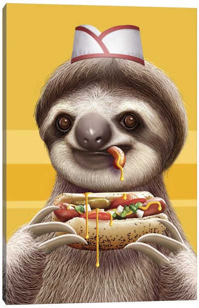 Sloth Selling Hotdogs Canvas Art Print - Adam Lawless