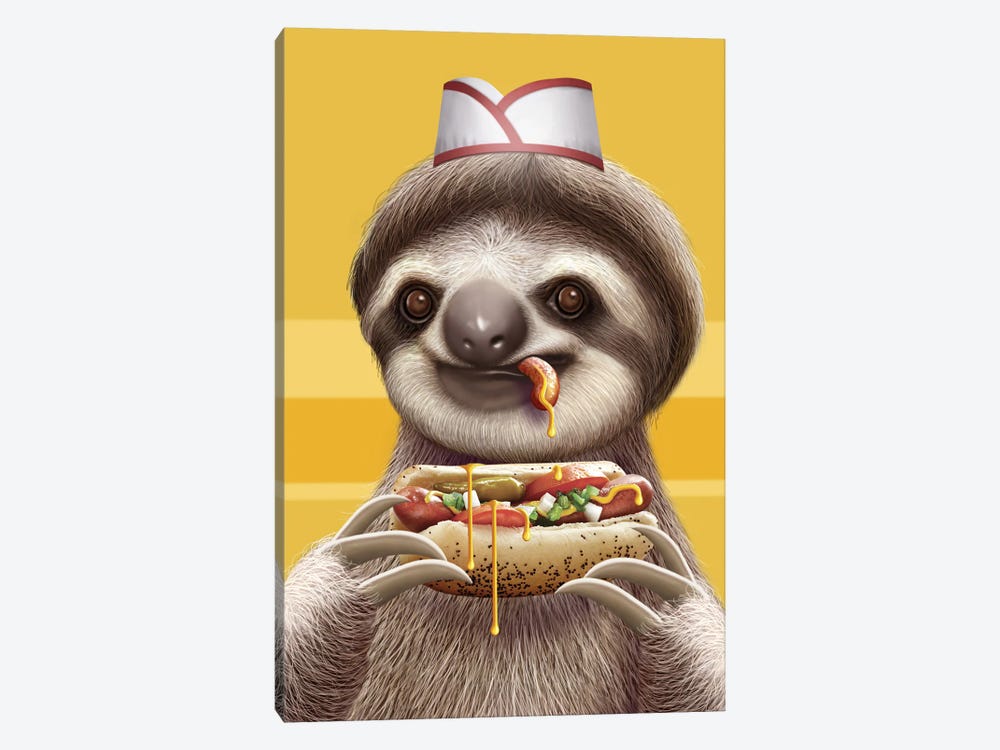 Sloth Selling Hotdogs by Adam Lawless 1-piece Canvas Artwork
