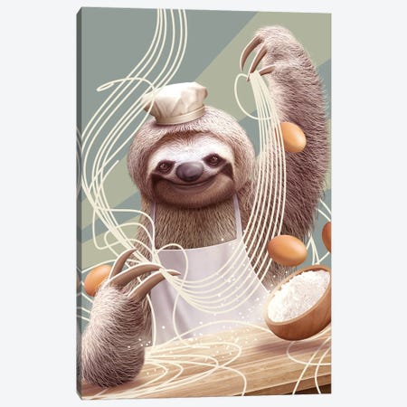 Sloth Making Noodles Canvas Print #ADL202} by Adam Lawless Canvas Art