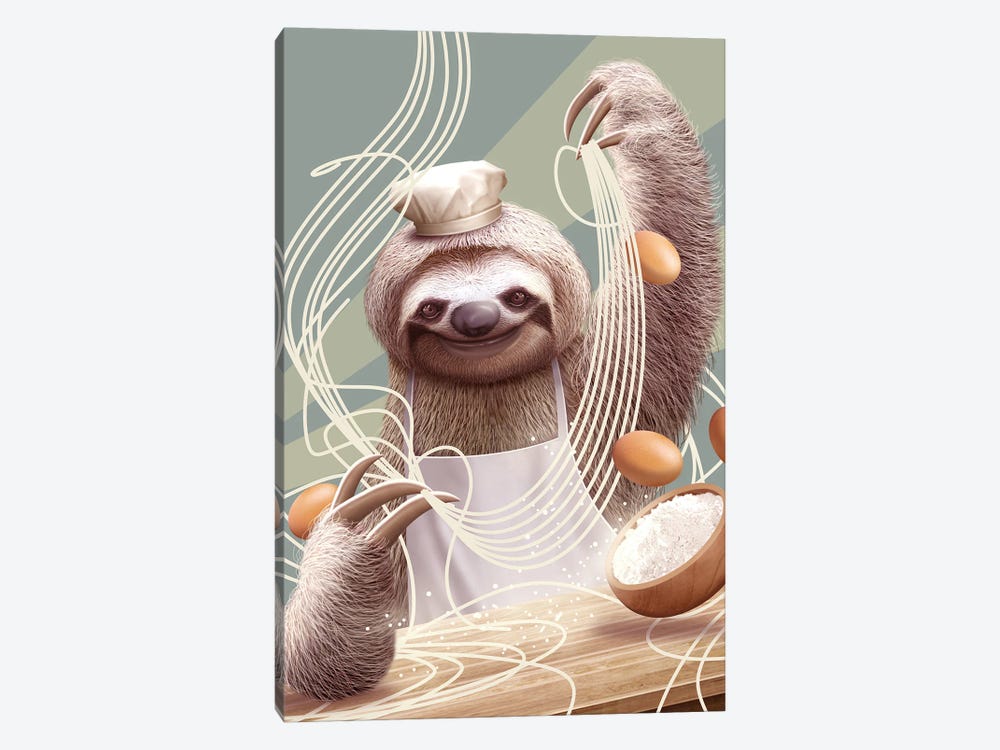 Sloth Making Noodles by Adam Lawless 1-piece Art Print