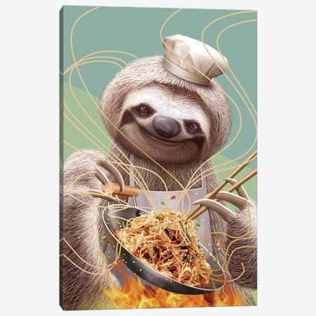 Sloth Cooking Fried Noodles Canvas Print #ADL203} by Adam Lawless Canvas Art