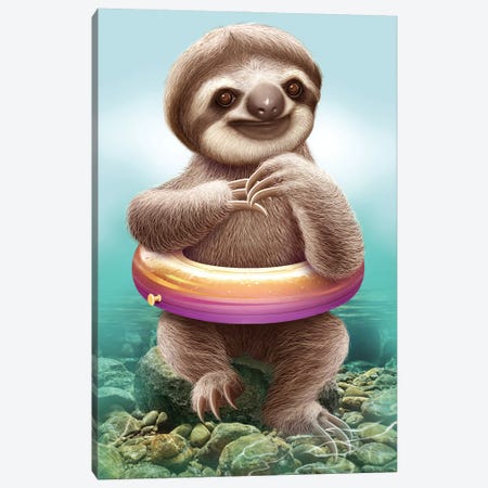 Baby Sloth With Buoy Canvas Print #ADL220} by Adam Lawless Canvas Wall Art