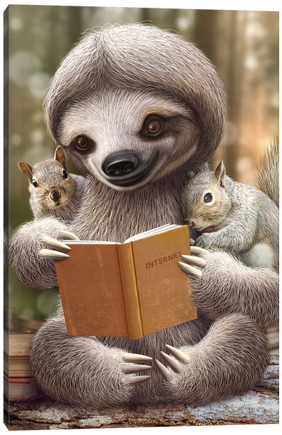 Sloth Share Knowledge Canvas Art Print - Adam Lawless