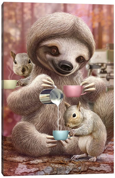 Barista Sloth Canvas Art Print - Sloth Art