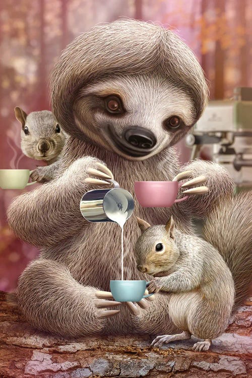 Barista Sloth by Adam Lawless wall art
