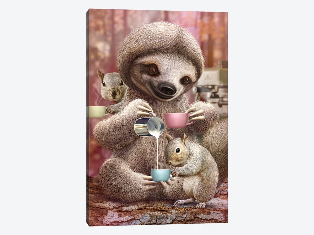Barista Sloth by Adam Lawless 1-piece Canvas Art
