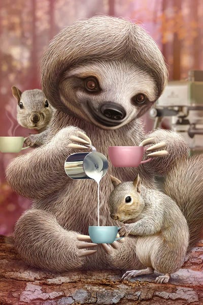 Sloths: Barista Sloth by Adam Lawless