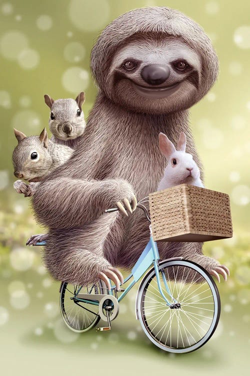 Sloth Goes Riding by Adam Lawless wall art