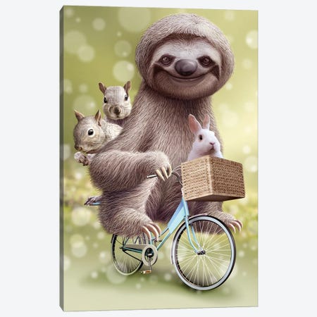 Sloth Goes Riding Canvas Print #ADL228} by Adam Lawless Canvas Art