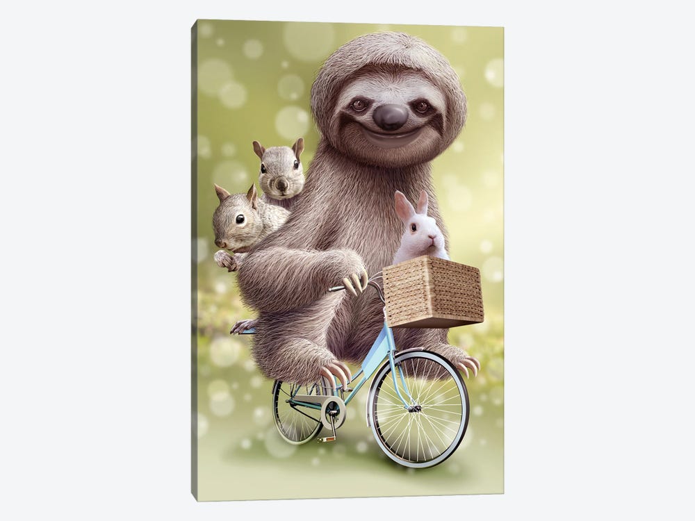Sloth Goes Riding by Adam Lawless 1-piece Canvas Art Print