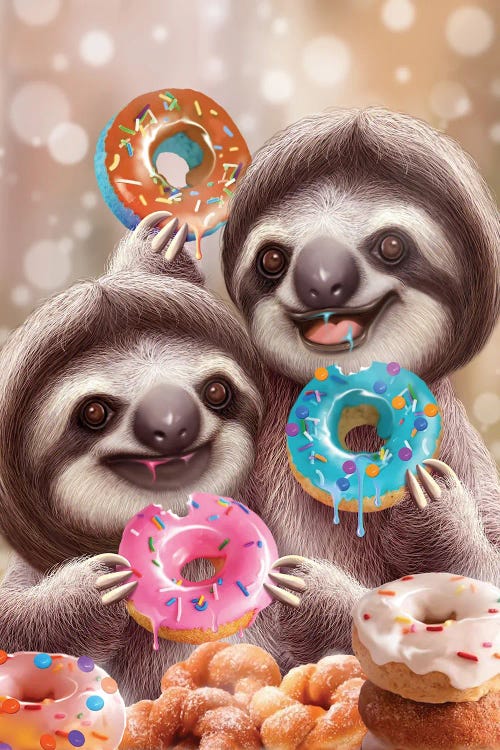 Sloths Eat Donuts by Adam Lawless wall art