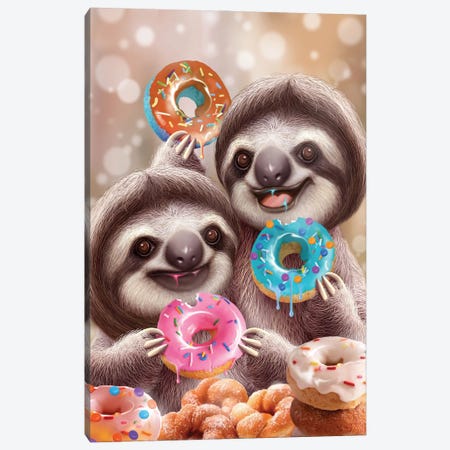 Sloths Eat Donuts Canvas Print #ADL229} by Adam Lawless Canvas Art