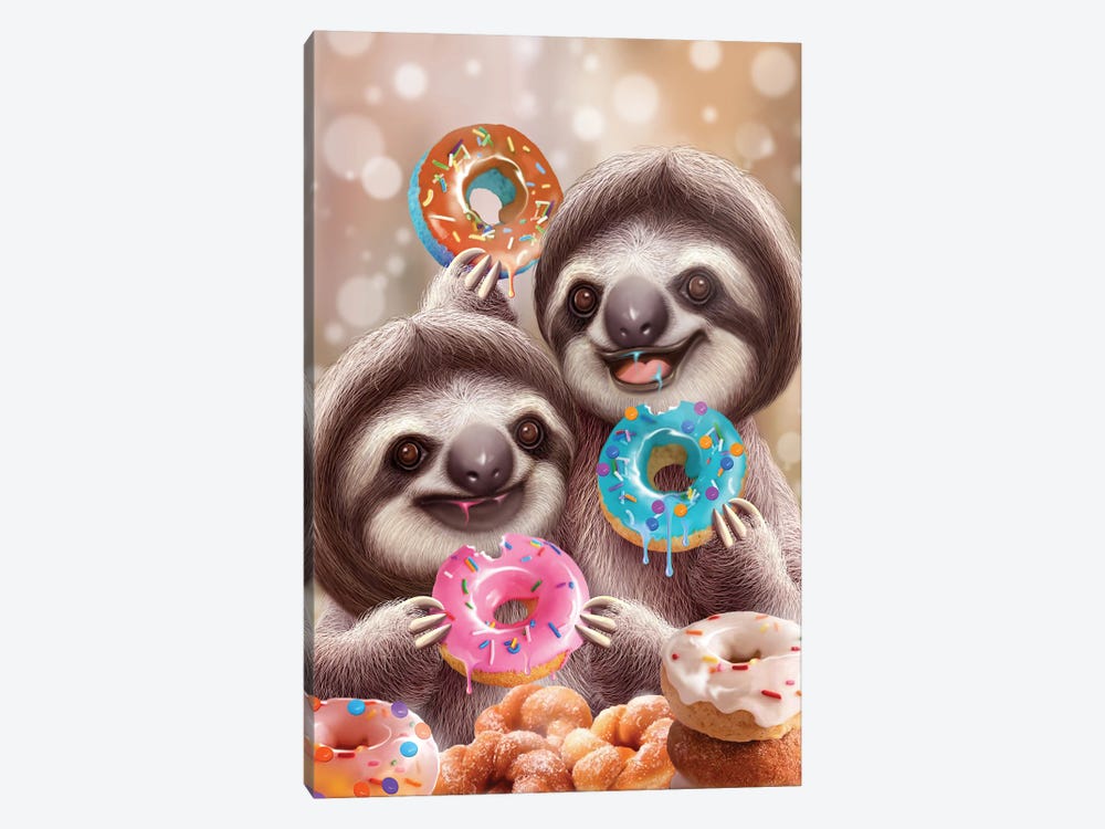 Sloths Eat Donuts by Adam Lawless 1-piece Canvas Wall Art