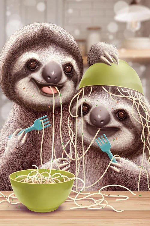 Young Sloths Eat Spagetti