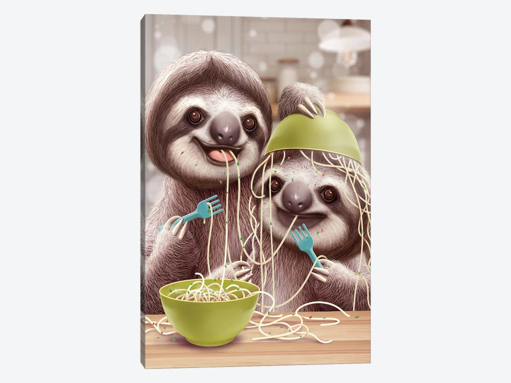 Young Sloths Eat Spagetti by Adam Lawless 1-piece Canvas Wall Art