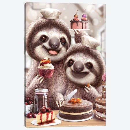 Sloths Baking Cakes Canvas Print #ADL231} by Adam Lawless Canvas Art Print