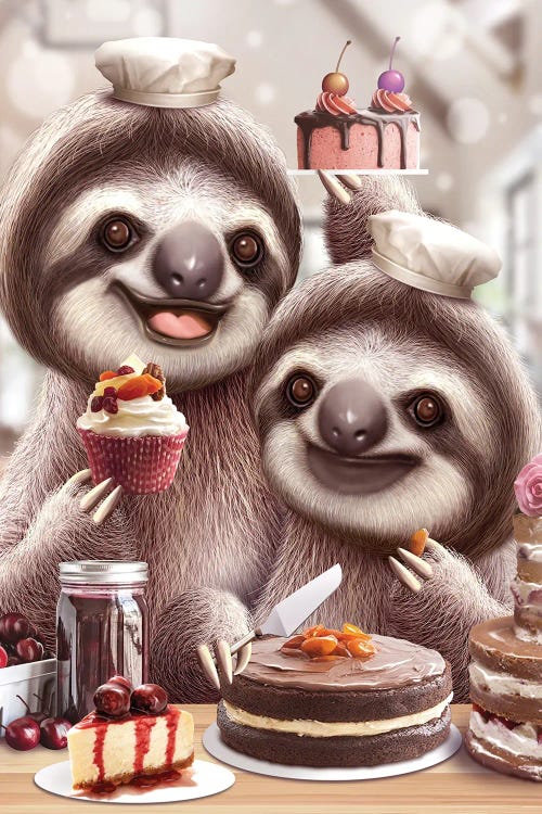 Sloths Baking Cakes by Adam Lawless wall art