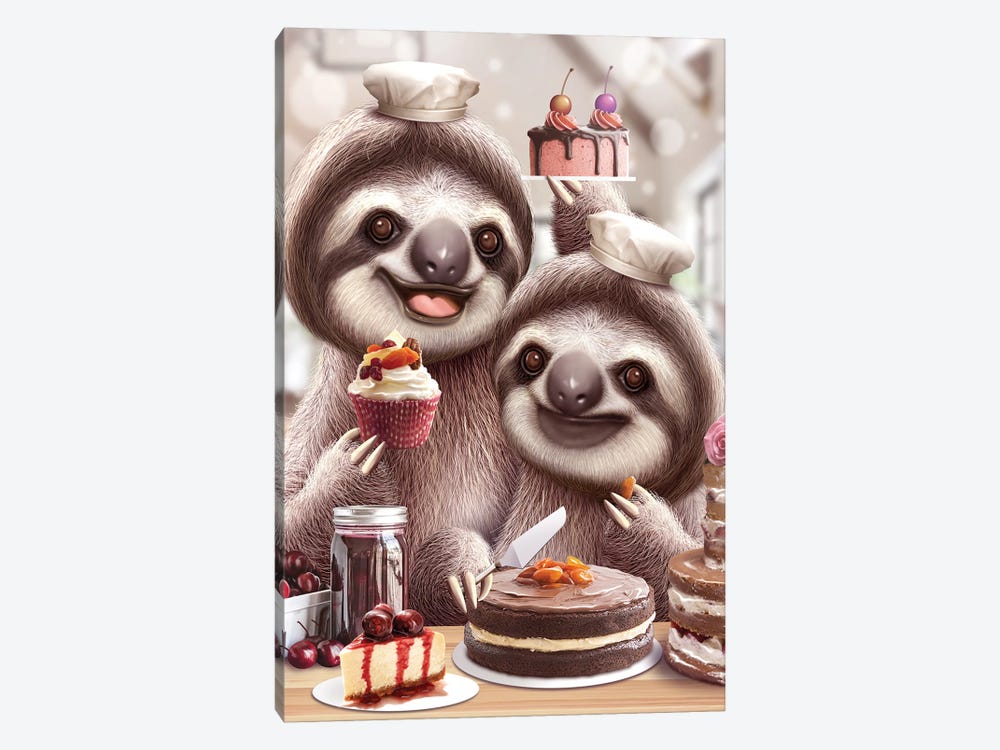Sloths Baking Cakes by Adam Lawless 1-piece Canvas Print