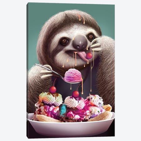 Sloth Enjoying Ice Cream Canvas Print #ADL232} by Adam Lawless Canvas Art Print