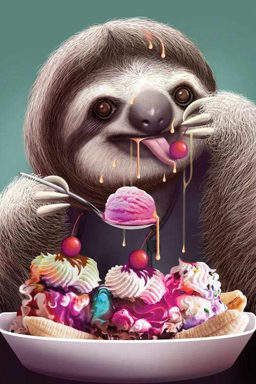 Sloth Enjoying Ice Cream