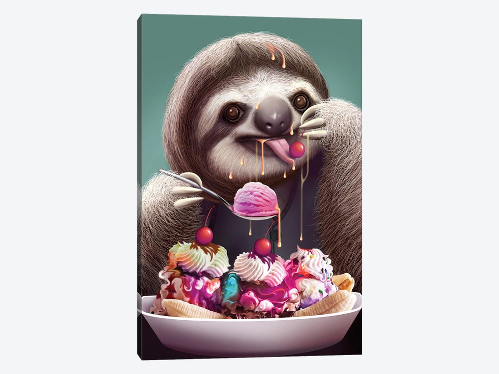 Sloth Enjoying Ice Cream by Adam Lawless 1-piece Canvas Artwork
