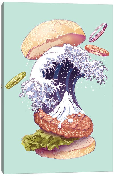 Kanagawa Burger Canvas Art Print - The Great Wave Reimagined
