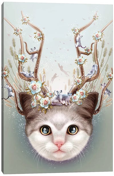 Kitten Horns Up Canvas Art Print - Adam Lawless