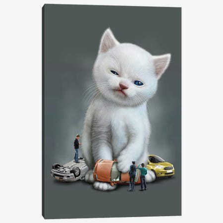 Kitten Vs Cars Canvas Print #ADL46} by Adam Lawless Canvas Art Print