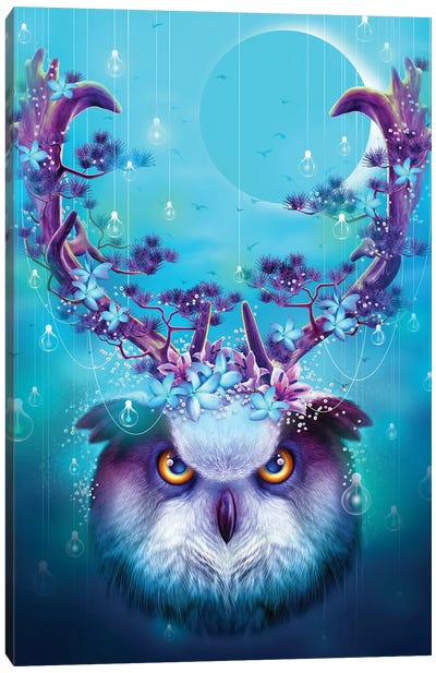Owl Horns Up Canvas Art Print - Adam Lawless
