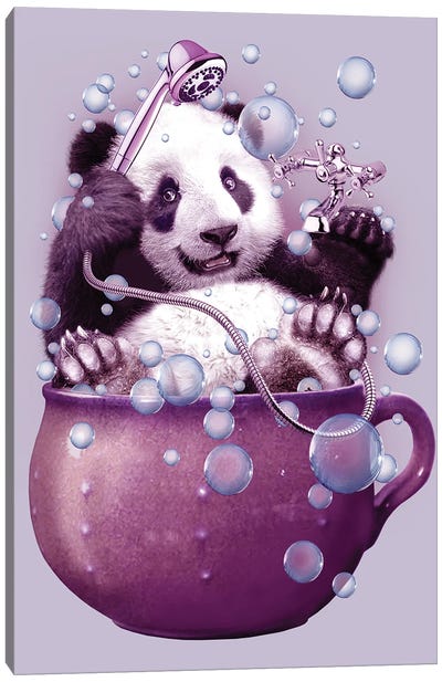 Panda Bath Canvas Art Print - Panda Art