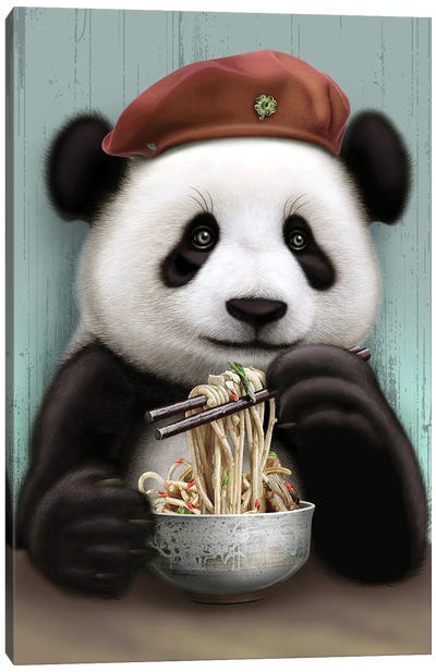 Panda Eat Noodle Canvas Art Print - Panda Art