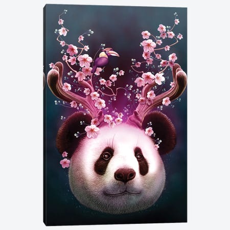 Panda Horns Up Canvas Print #ADL67} by Adam Lawless Art Print