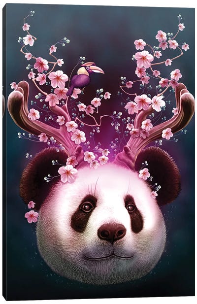 Panda Horns Up Canvas Art Print - Adam Lawless