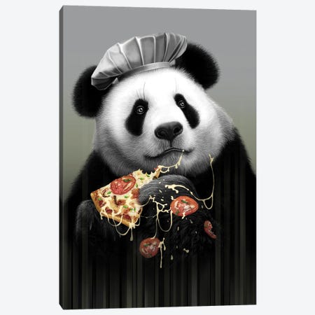 Panda Loves Pizza Canvas Print #ADL70} by Adam Lawless Canvas Print