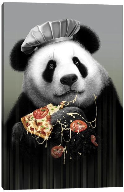 Panda Loves Pizza Canvas Art Print - Pizza Art