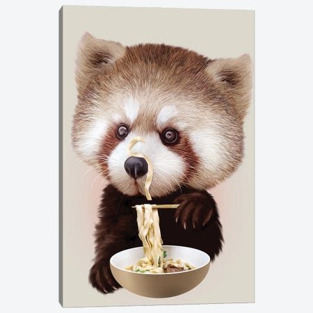 Red Panda Loves Noodle Canvas Print #ADL82} by Adam Lawless Canvas Wall Art