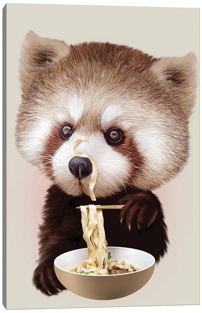 Red Panda Loves Noodle Canvas Art Print - Adam Lawless
