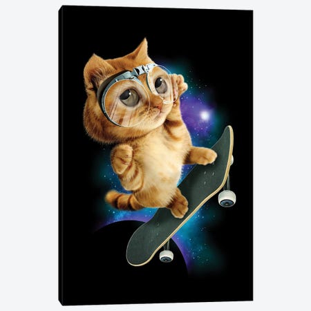 Skateboard Cat Canvas Print #ADL86} by Adam Lawless Canvas Art Print