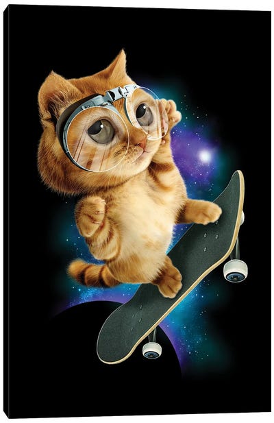Skateboard Cat Canvas Art Print - Adam Lawless