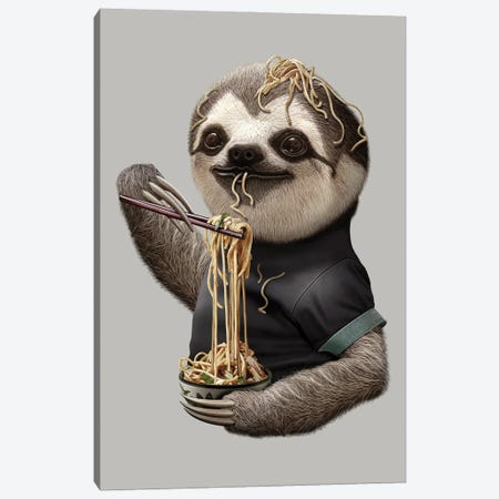 Sloth Eat Noodle Canvas Print #ADL87} by Adam Lawless Canvas Print